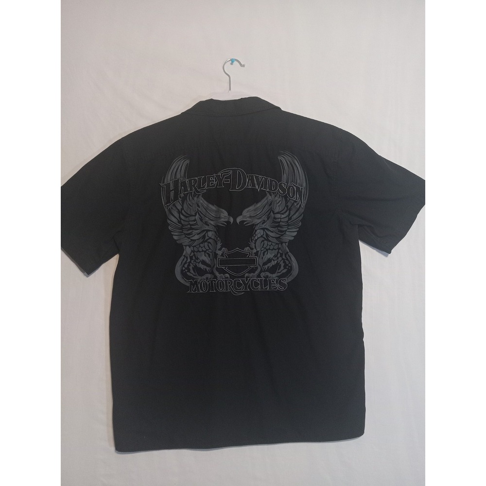 harley davidson short sleeve button shirt Black 100% Cotton Sz Med Vintage 2008